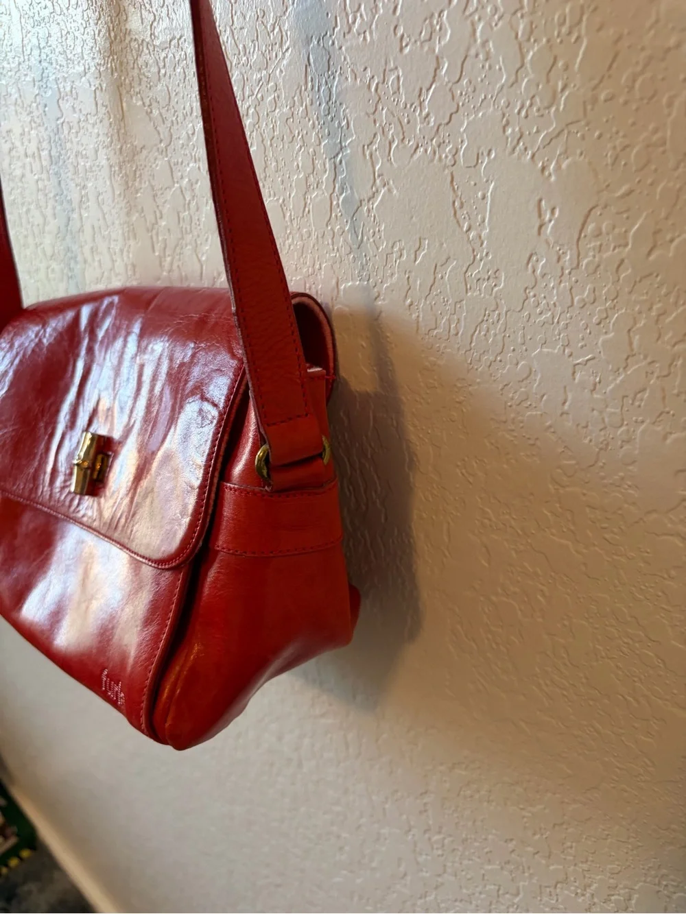 Vintage FURLA Red Leather Crossbody Bag Made in Italy Turnlock Shoulder Purse